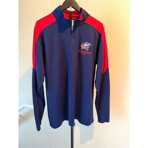 Columbus Blue Jackets Quarter Zip Jacket Mens Medium NHL Navy Red Pullover